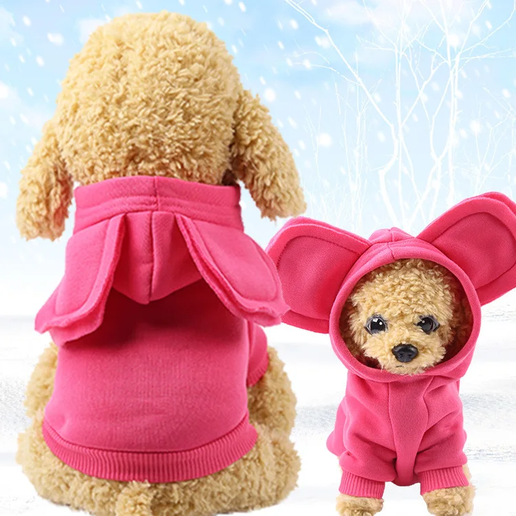 Cute Dog Winter Hooded Coat Cartoon Big Ear Pet Jacket Warm Costume Puppy Hoodies Small Dogs Clothing Fashion | Дом и сад