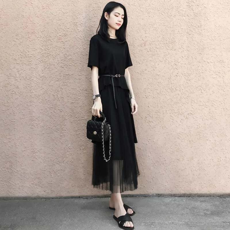 Комплект из 2 предметов модель 2020 года летняя Женская Асимметричная футболка +