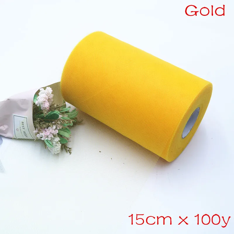 Gold 100y 8 дюймов, 20x20 см, с подкладкой, вязанная крючком юбка-пачка, топ, обхват груди, широкая юбка-пачка «сделай сам», платье из тюля, рулонная ткань, декор для дня рождения, свадьбы - Цвет: Gold 100y