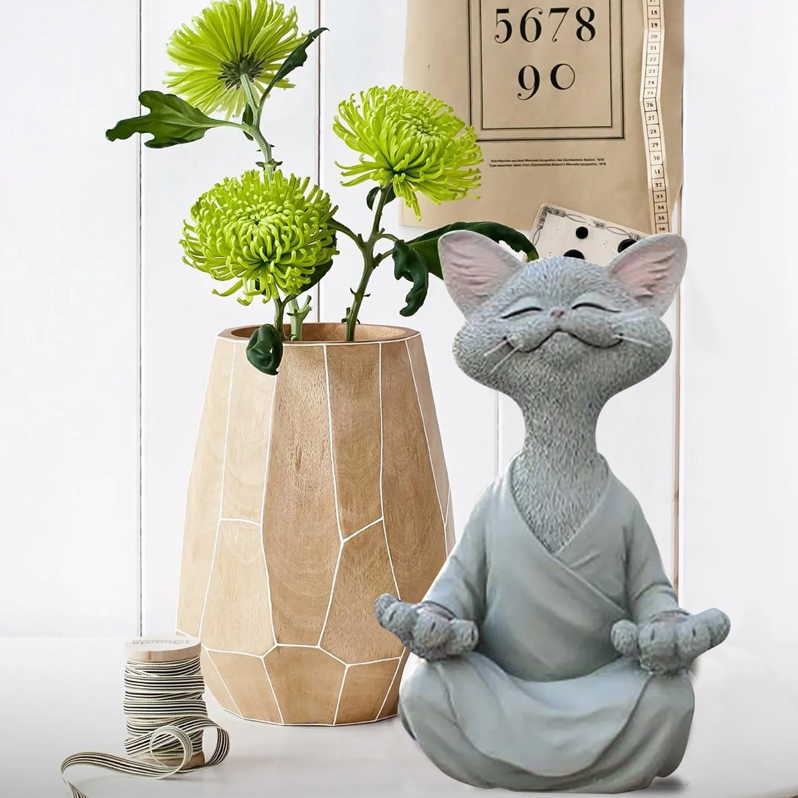 Home Decor Whimsical Black Buddha Cat Figurine Meditation Yoga Collectible Happy Figure Toys Animal Model | Дом и сад