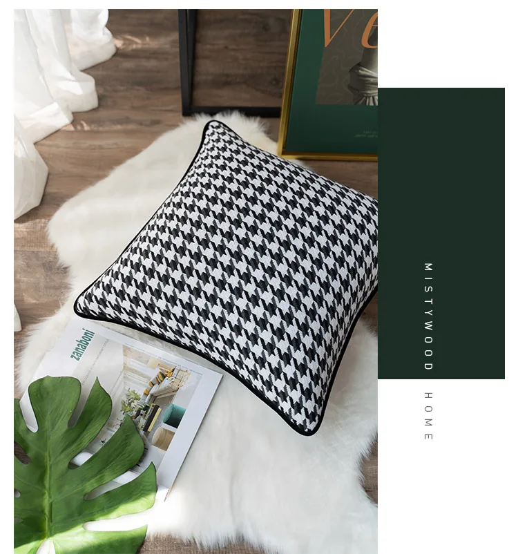 modern black white houndstooth woven jacquard home throw cushion cover decorative square pillow case 45 x 45 cm sell by pieces free global shipping
