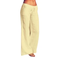 50hotwomen solid color wide leg drawstring elastic waist loose slacks pants bottoms for work