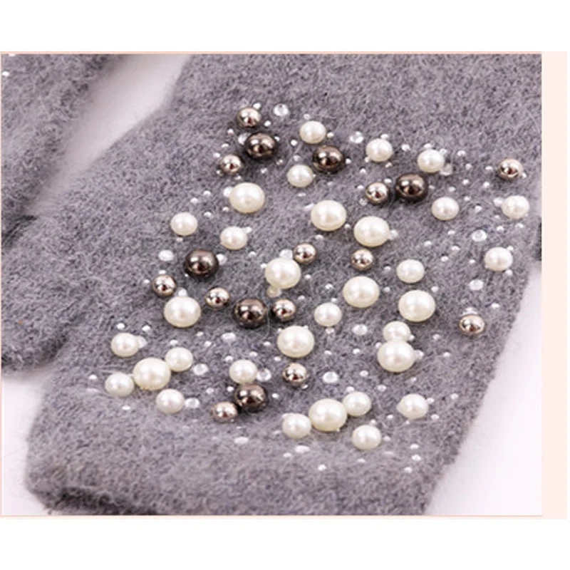 Winter Kitted Mitten Plush Gloves Women Short Finger Half Gloves Ladies Half Cover Female Gloves Printed Snow