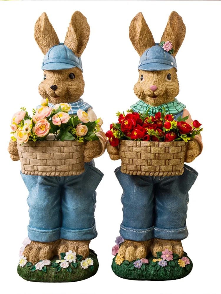 Estatua decorativa de jard&iacute;n al aire libre, accesorios de jardiner&iacute;a, escultura de conejo Animal, adornos de suelo, accesorios de tienda, regalo, decoraci&oacute;n del hogar-1