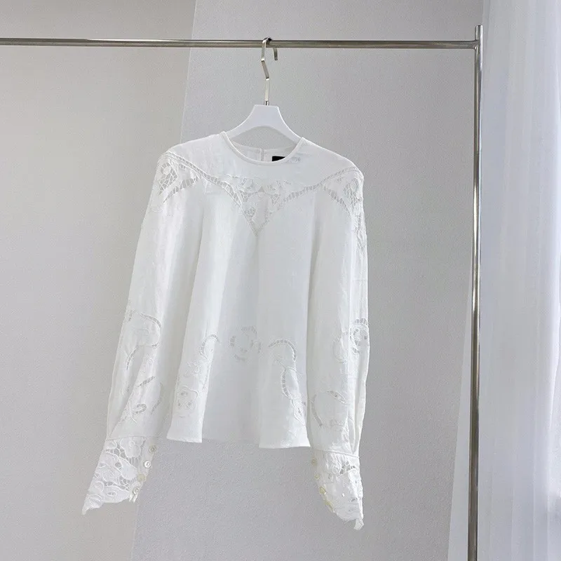 

2021 Spring Top Quality Women Clothing England Style Fashion Hollow Out Lace Solid White Linen Dresses