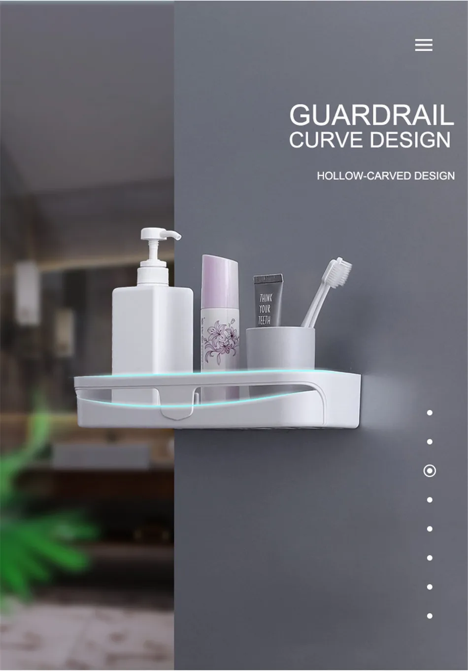 BAISPO Bathroom Seamless Corner Frame Free Punching Plastic Storage Rack Kitchen Bathroom Universal Storage Box Quickly Drain