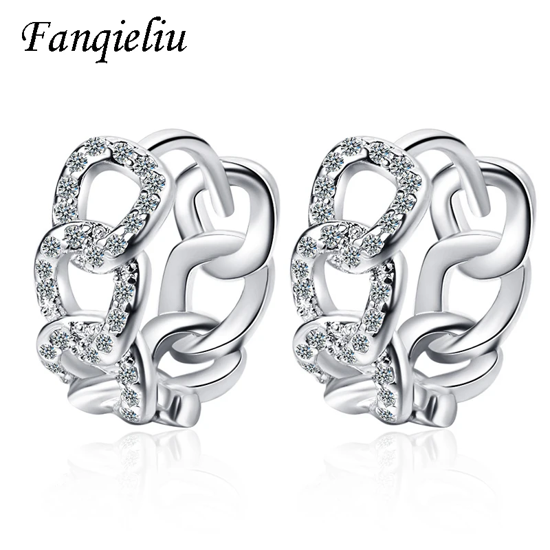 Fanqieliu Solid 925 Sterling Silver Hoops For Women Crystal Jewelry Wedding Round Hoop Earrings FQL20508