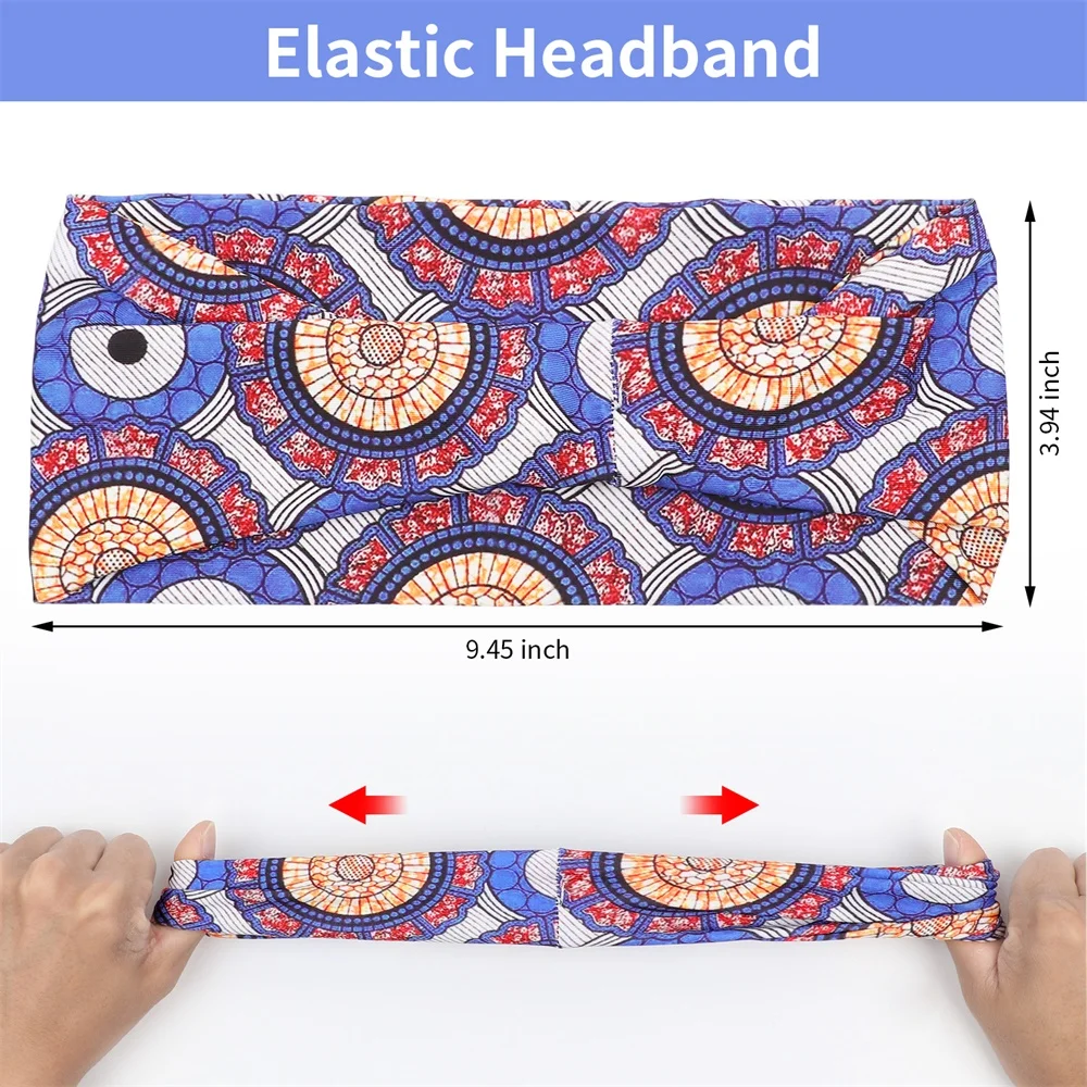 

Yoga Sports Workout Women Boho Print Wide Headband Elastic Yoga Sports Workout Girls Hairband Turban African Head Wrap
