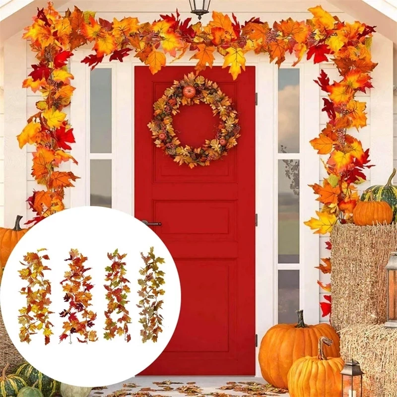 

1pc Artificial Maple Leaf Rattan Vine Simulation Vivid Autumn Leaves Halloween Decoration Vine Garland Accessories