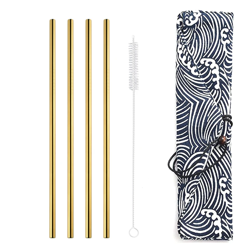 4pcs Gold 4/8 шт. Многоразовые Высокое качество питьевой соломы 304 Нержавеющая сталь металлическая соломинка с чистящая щетка и Сумка Бар вечерние аксессуар - Цвет: 4pcs Gold