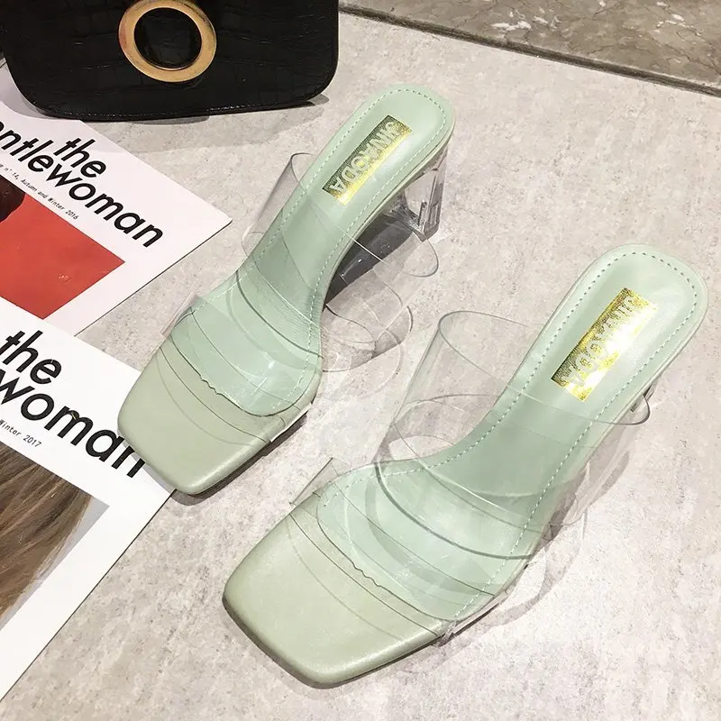 

Сандалии женские прозрачные на высоком каблуке, босоножки с квадратным носком, свадебные туфли-лодочки, тапочки на каблуке, 2021