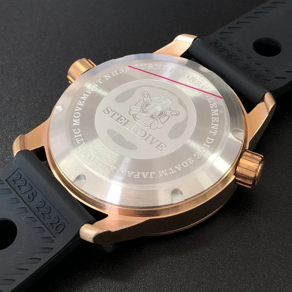 Мужские автоматические механические часы STEELDIVE бронзовые NH35 с сапфировым