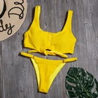 Женский комплект бикини с пуговицами, однотонное Бразильское бикини с низкой талией, бандажный купальник, летняя пляжная одежда