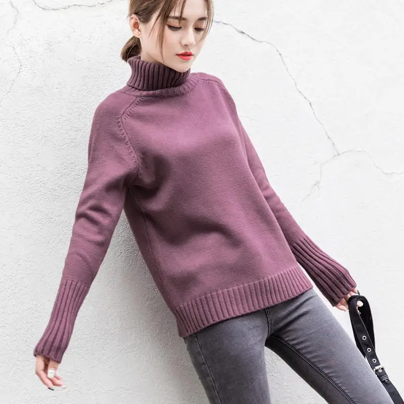 

Women Turtleneck Knitted Sweater 2020 Autumn Winter Korean Loose Long Sleeve Pullover Warm Soft Female Bottoming Jumper Knitwear