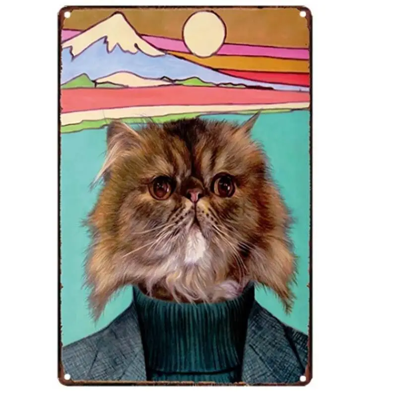 

Cat Tin Sign Vintage Metal Plates Animal Decorative Metal Sign Retro Shabby Chic Home Decor Pet Poster xcm