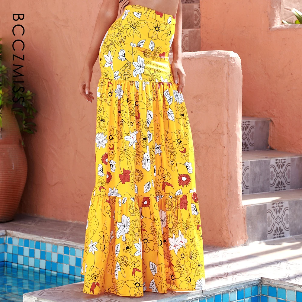 

Женская длинная юбка, желтый цветочный принт, длина до щиколотки, вечернее платье, женское сексуальное Клубное платье с широкими штанинами, ...