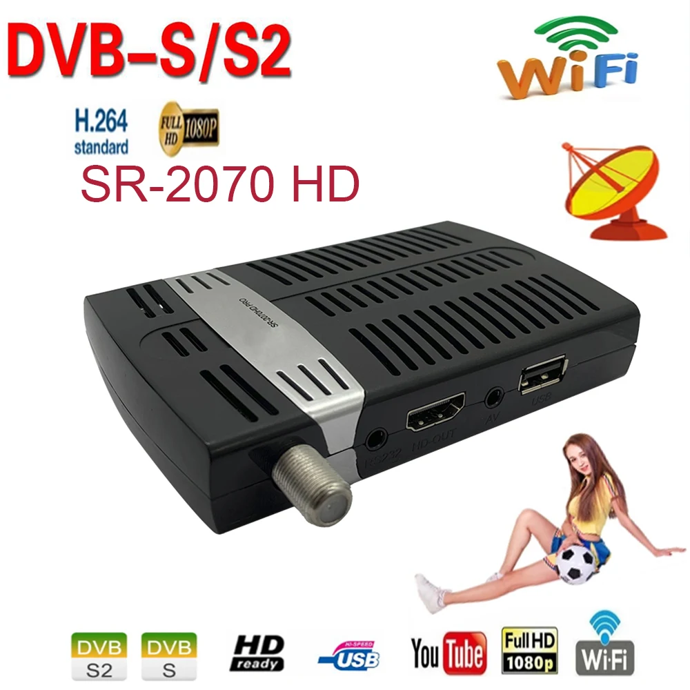 

ТВ-приставка Dvb S2, спутниковый ТВ-приемник SR 2070, тюнер DVB S2, рецептор H.264, поддержка Wi-Fi, онлайн-обновление, Спутниковый Приемник PVR
