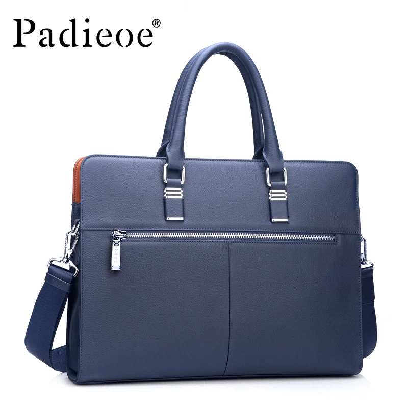 Padieoe Luxury Brand Genuine Leather Men Laptop Bag Briefcase Fashion Men's Business Bags Casual Leather Messenger Bag for Men