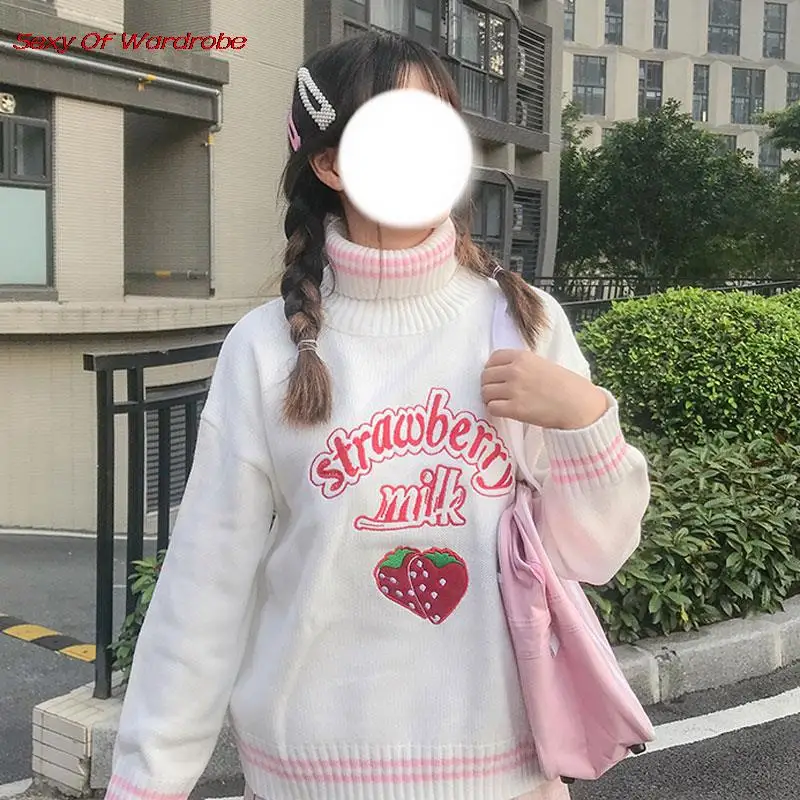 Теплый свитер Осень-зима японская кавайная водолазка вязаный пуловер корейский