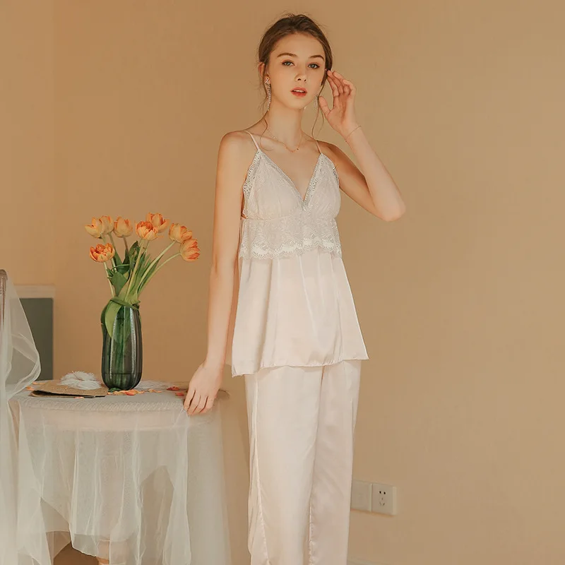 

Women Pajamas Ladies Pink Sleepwear Simple Leisure Pyjamas 3pcs Long sleeve Robe Camisole Pajamas INS Fashion