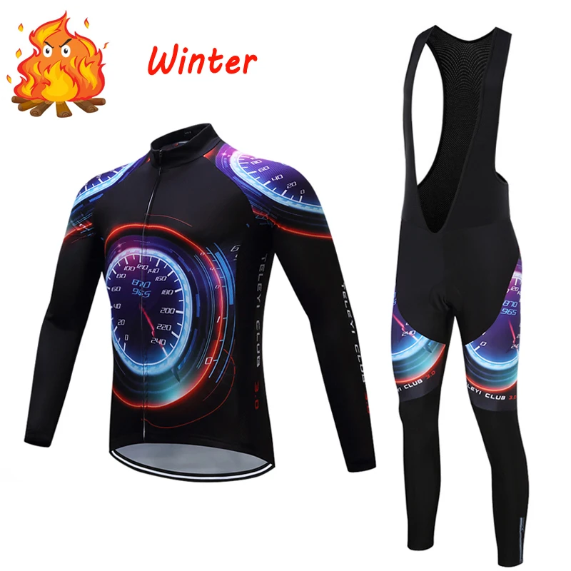 Мужской велосипедный зимний теплый флисовый комплект из Джерси одежда для
