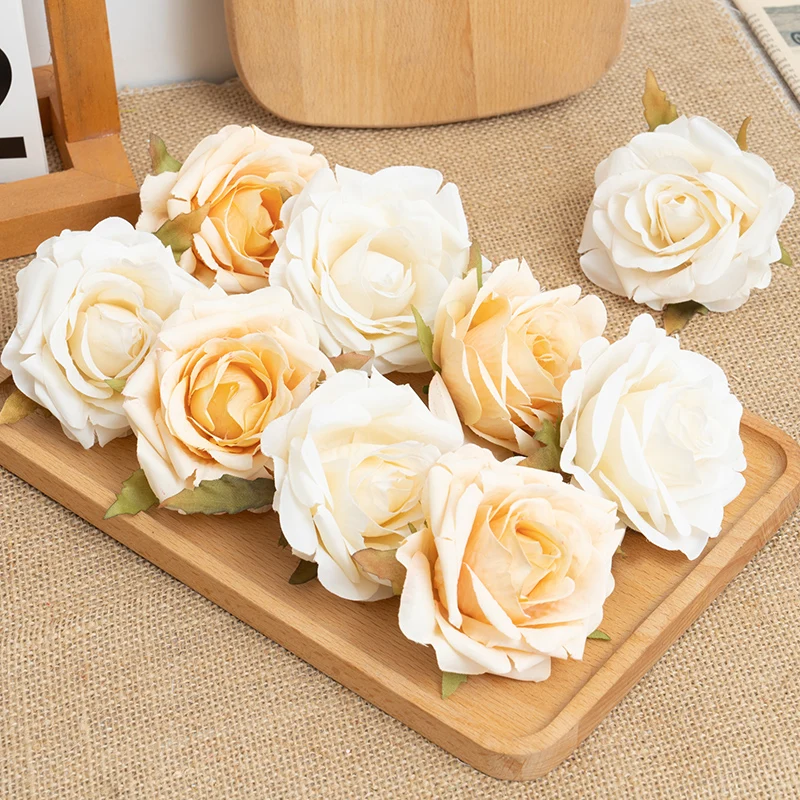 

10pcs White Silk Artificial Rose Flowers Heads Scrapbooking for Home Wedding Birthday Cake Decoration Fake Flower High Quality