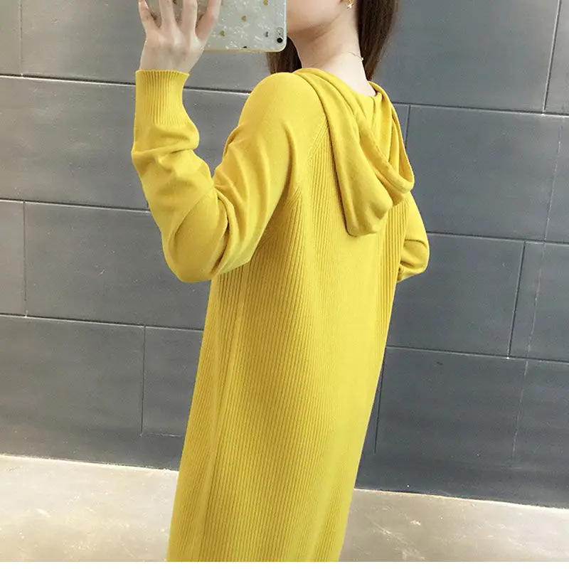 

Women 2020 Autumn Winter Loose Slim Sweater Dress Female Fashion Hooded Knitted Pullovers Dresses Ladies Long Sleeve Dress P153