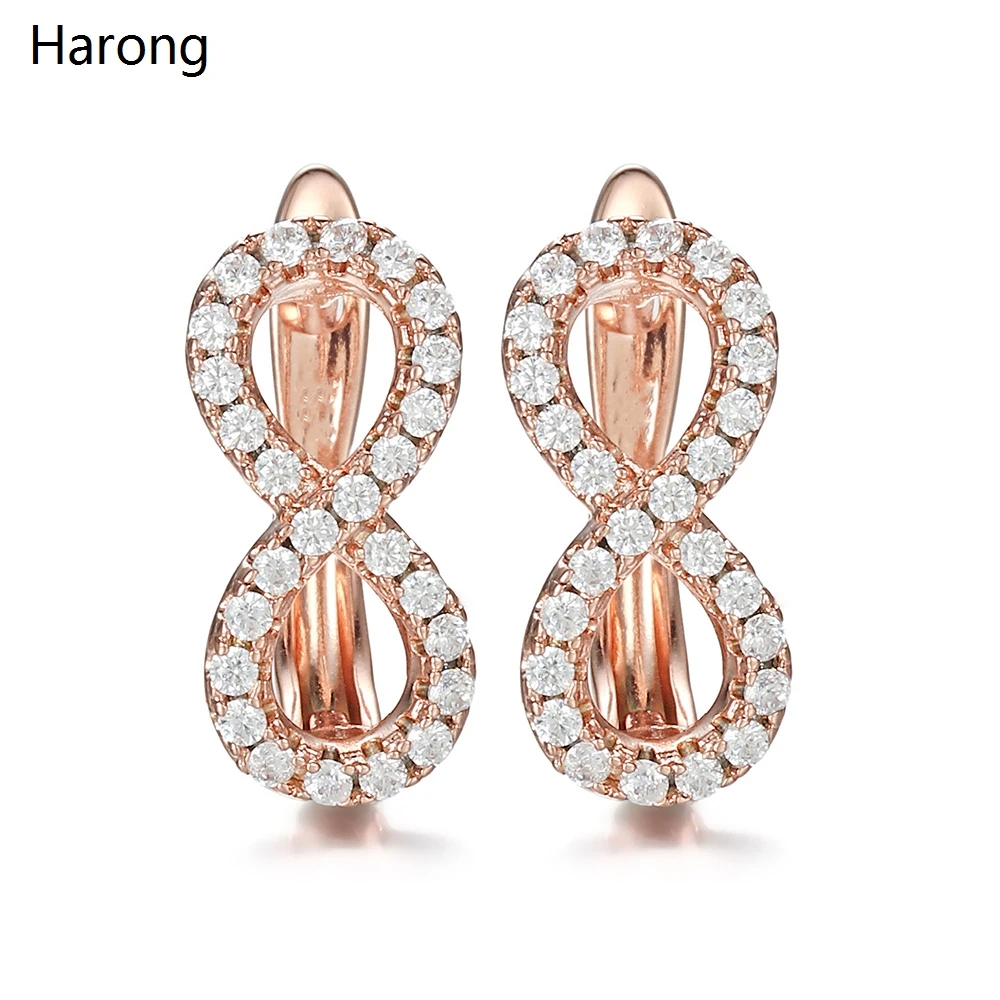 

New Design Number 8 Shape Copper Crystal Stud Earrings Rose Gold Color Metal Ear Clip Jewelry Accessories For Female Gifts
