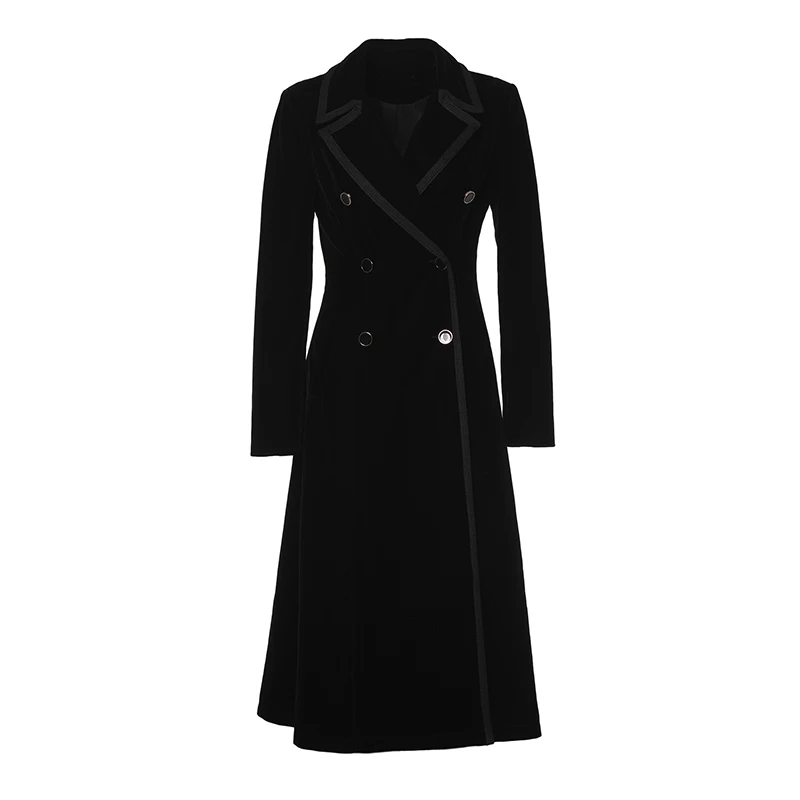 Взлетно посадочной полосы осень зима платье пальто для женщин двубортный платья