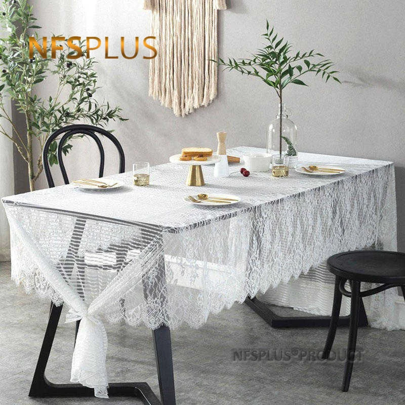 Домашнее декоративное кружевное покрытие для стола чисто белая легкая вязаная
