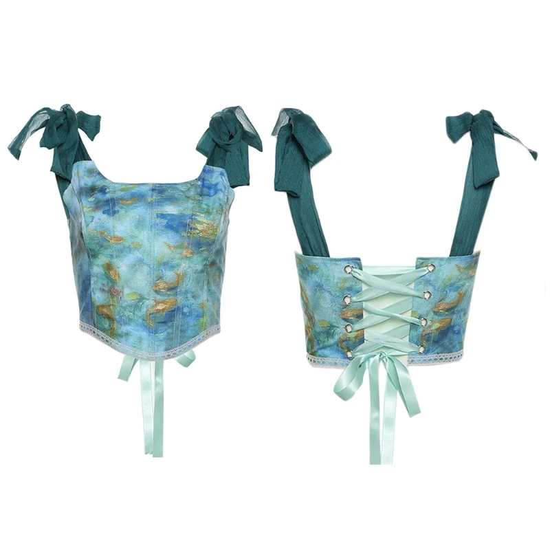 Женский летний корсет на завязках с лентами укороченный топ сексуальный