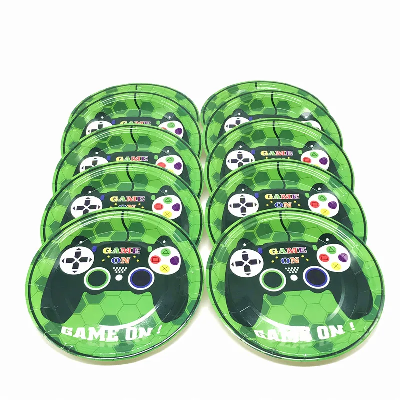 

Green Game Theme Party Disposable Tableware Set Video Game Controller Napkin Paper Cup Plate Kids Boy Party Supplies Decoration