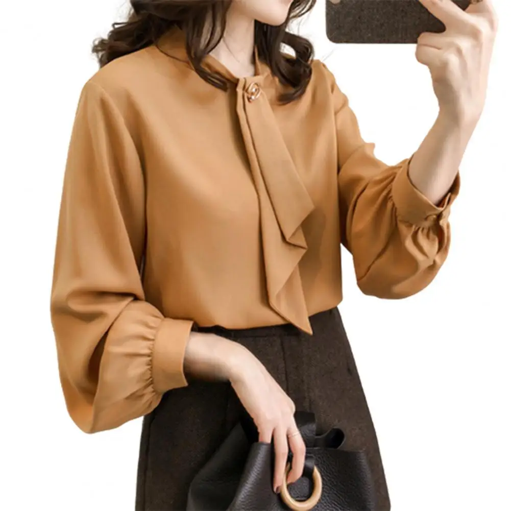 

Женская Однотонная рубашка с длинными рукавами-фонариками, свободная блузка на пуговицах и манжетах для весны, 2021