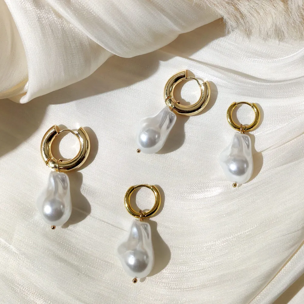 Женские серьги-кольца с жемчугом из нержавеющей стали | Украшения и аксессуары