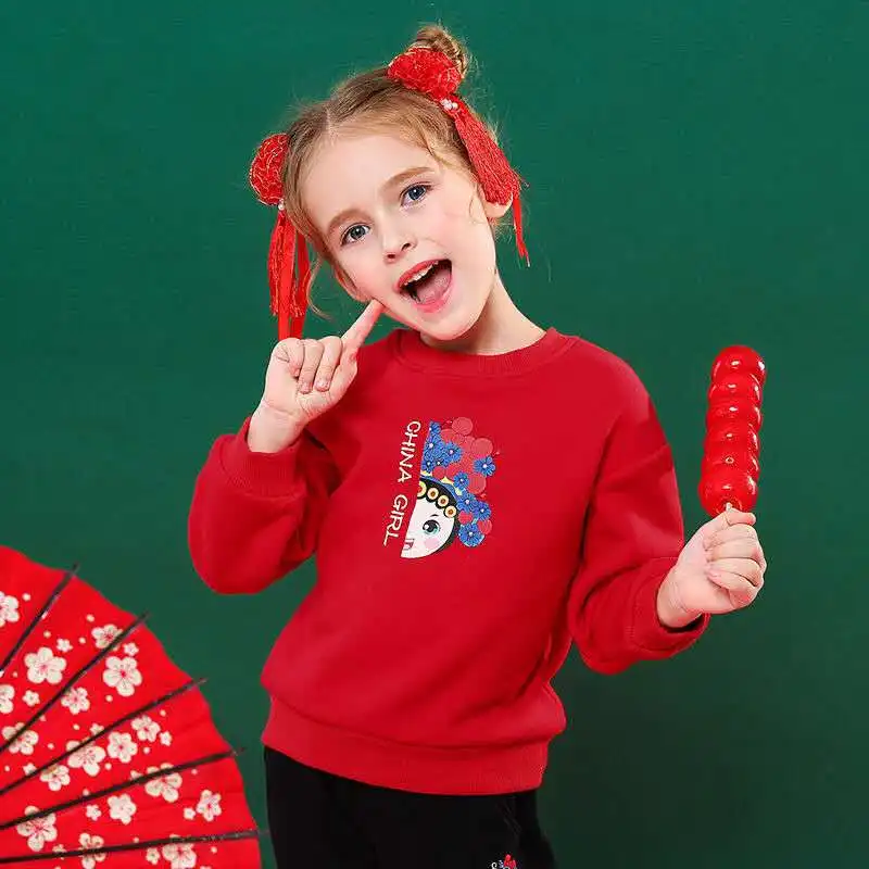 

Children Clothing Long Sleeve Plush Sweatshirts Girls Autumn winter Fashion peking opera mask Tops Kids Girl Birthday clothes
