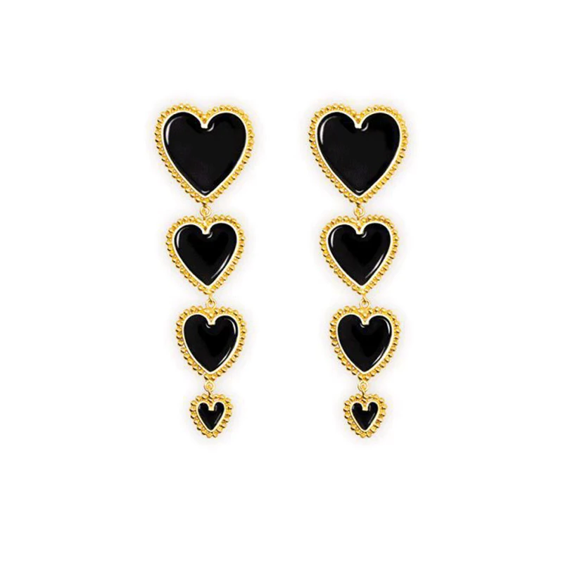 New One/Four Heart Chain Dangle Earrings Red White Black Long Dangles For Women Lady's Sweet Cute Earring Fashion | Украшения и