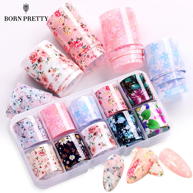 10 рулонов наклейки из фольги для ногтей цветы бабочки розовые весна лето тема