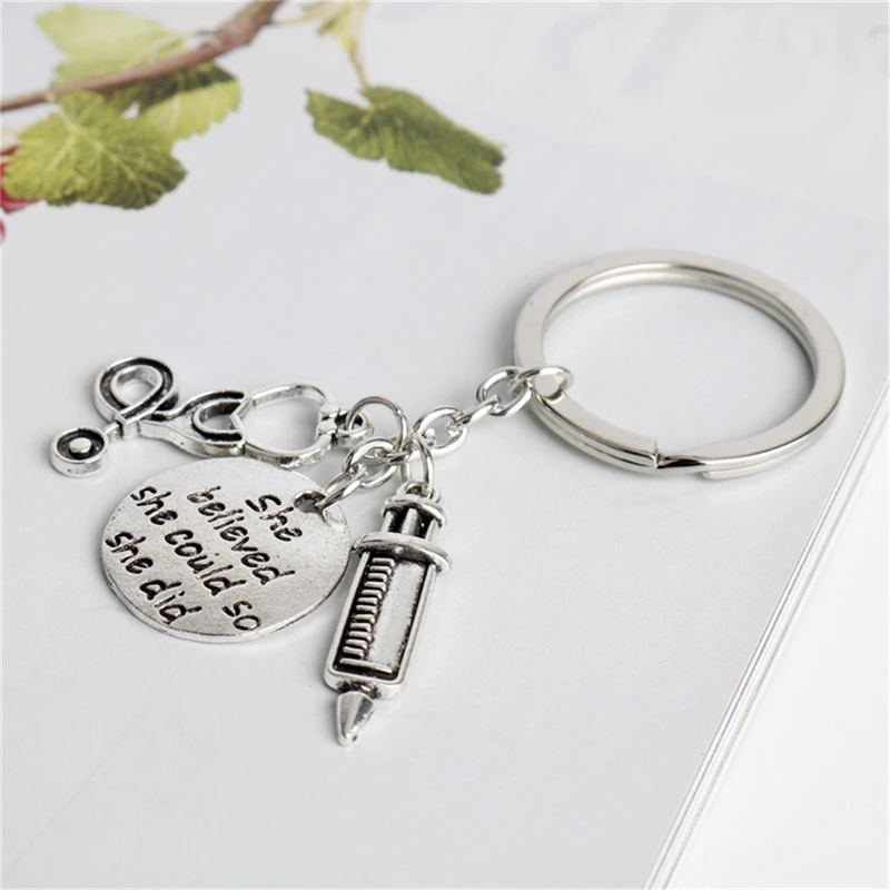 Fashion Letter KeyChain Doctor Aid Kit Mini Syringe Thermometer Ambulance Dentist Angel Stethoscope Keychain Gift Souvenir | Украшения и