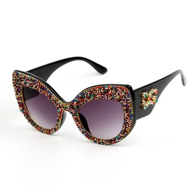 multicolor Rhineston 9 цветов роскошные женские кошачий глаз Винтажные Солнцезащитные большие брендовые дизайнерские блестящие стразы солнцезащитные очки для мужчин и женщин - Цвет линз: multicolor Rhineston