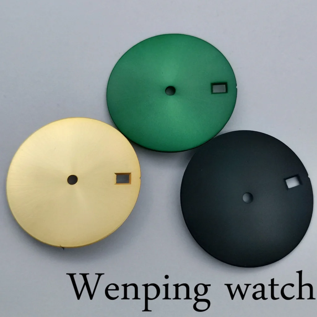 

New 28.5mm No Logo Sterile Window Gold/Glack/Green Dial Fit NH35 Movement Can DIY