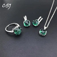 csj new green quartz jewelry sets sterling 925 silver gemstone 1012mm for women lady wedding party birthday gift