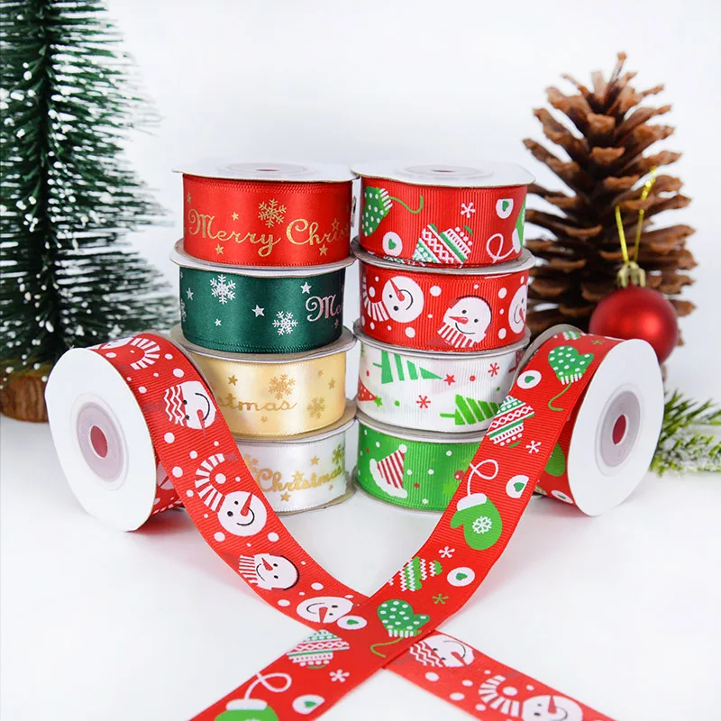 

10Yards 25mm Christmas Ribbon Christmas Snowflake Printed Polyester Grosgrain Ribbon For Xmas New Year Party Gift Wrapping Decor