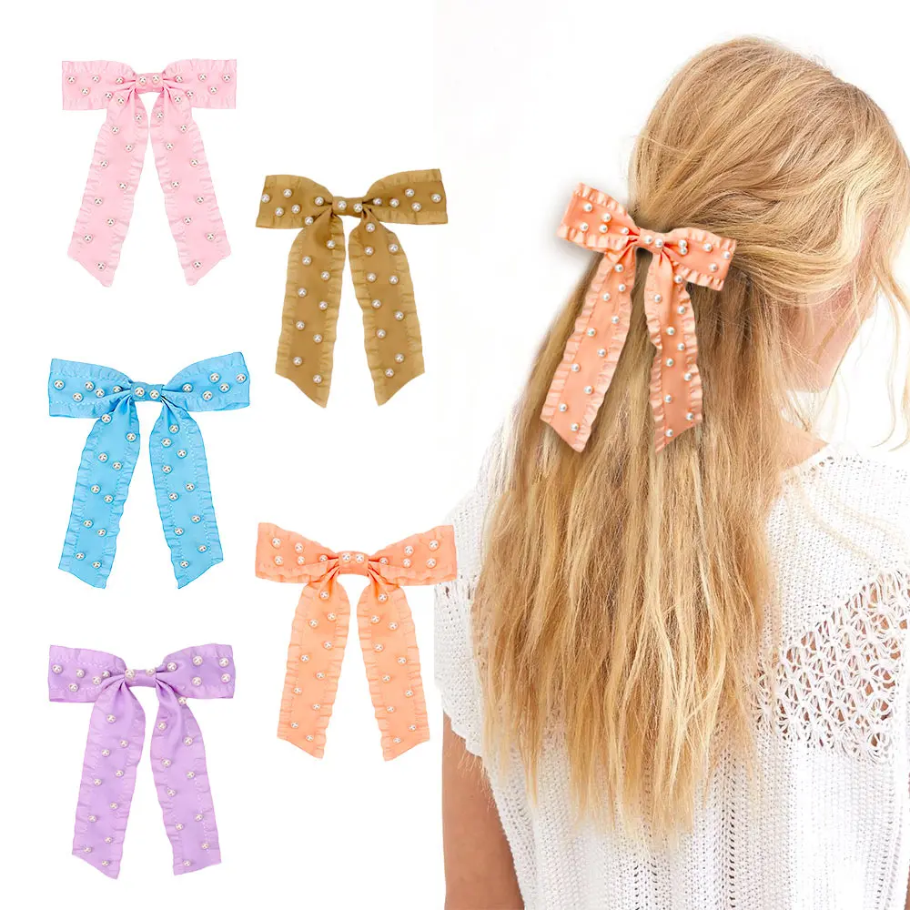 

Big Bow Ribbon Hair Clips Sweet Pearls Women Girls Hairpin Hair Barrettes Korean 2021 Fashion Hair Accessories Headwear