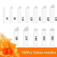 100pcs microblading white 12141618 flex u shape laminas nano tattoo needles pins blade for makeup eyebrow pen tebori supplies