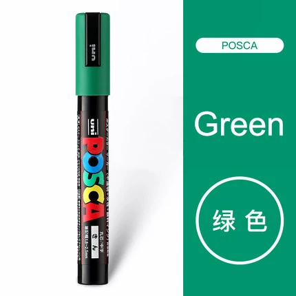 Green 1Pcs Uni Posca PC-5M маркеры для рисования Средний наконечник 1,8 мм-2,5 мм 17 цветов для школы, офиса, художественные маркеры японские товары для рукоделия 1 шт - Цвет: Green 1Pcs