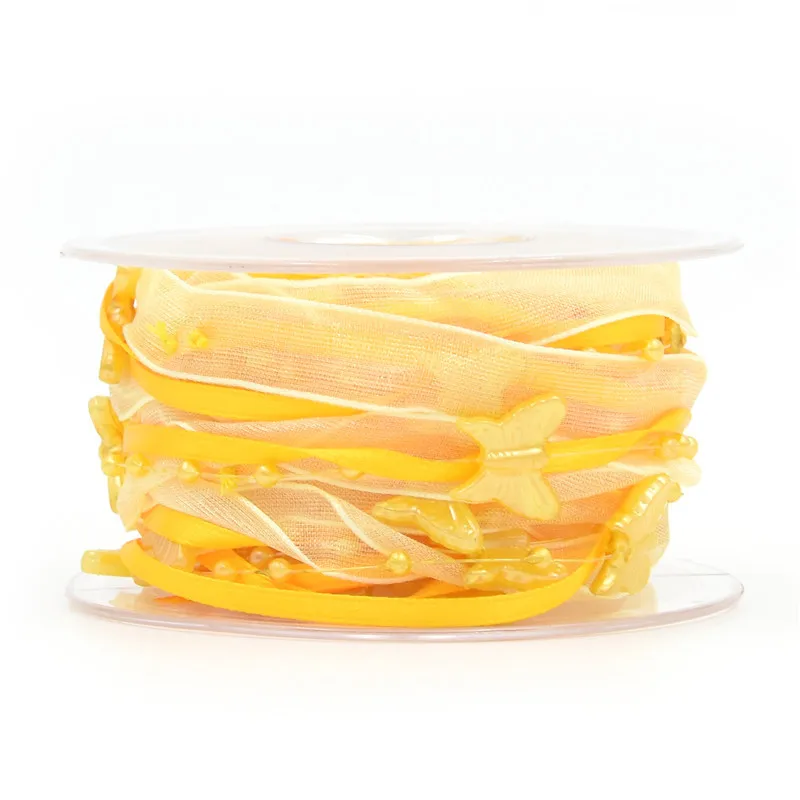 

(5 M / Roll) Floral Decoration Handmade Ribbon Wedding Arrangement Bouquet Packaging Contrast Woven Bead Chain Decoration Belt