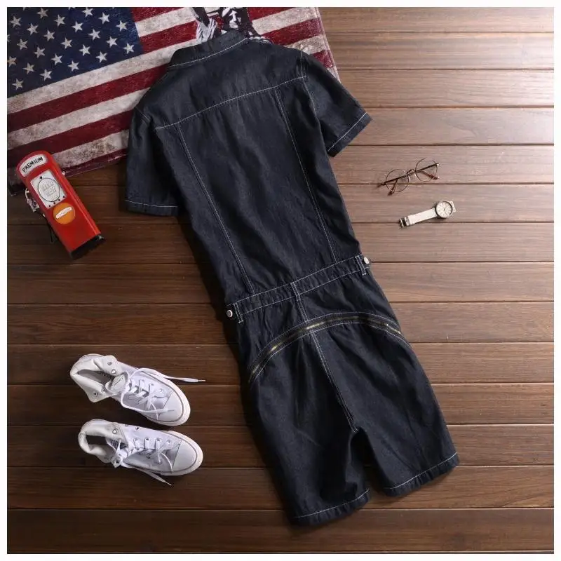 ZYYong Summer Men's Short Jeans Overalls Fashion Casual Slim Denim Jumpsuits High Quality Hip-Hop Black Blue Cargo Pants