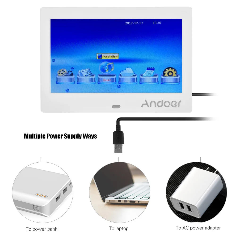 Andoer 7 дюймов цифровая фоторамка ips HD экран 1024*600 цифровой альбом поддержка