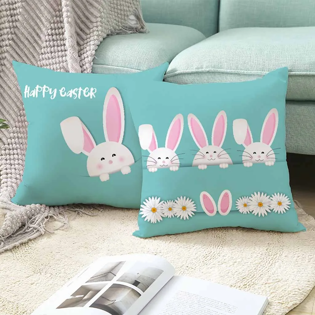 Happy Easter Cushion Cover Cartoon Rabbit Bunny Egg Print Throw Pillow Polyester Case Sofa Bed Decorative |