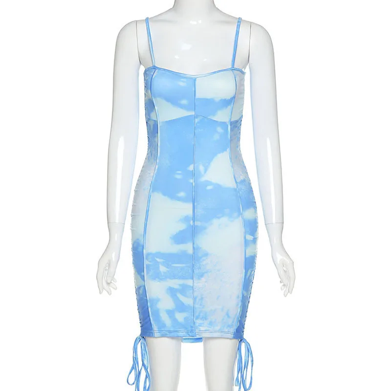 Женское мини-платье Dulzura вечернее облегающее платье на завязках с рюшами летняя